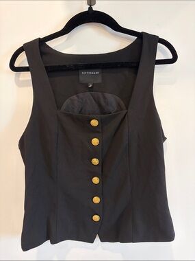 Dictionary Black Sleeveless Button Front Top with Gold Buttons